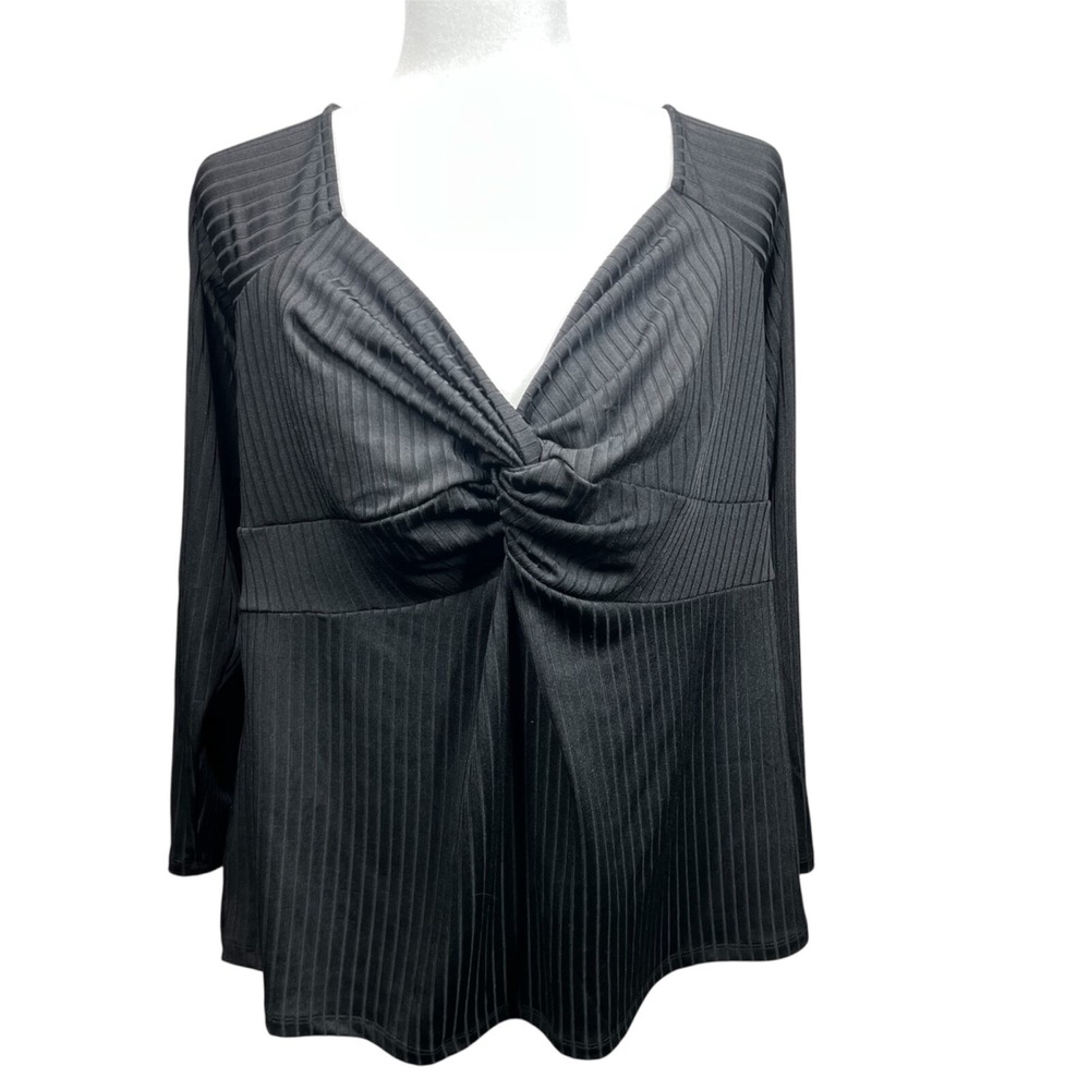 Eloquii Shirt Women's 18/20 Black Twist Front Goth V-Neck Stretch